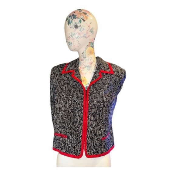 Elegant Women's Black Blazer with Red Accents 100% silk - Picture 1 of 6